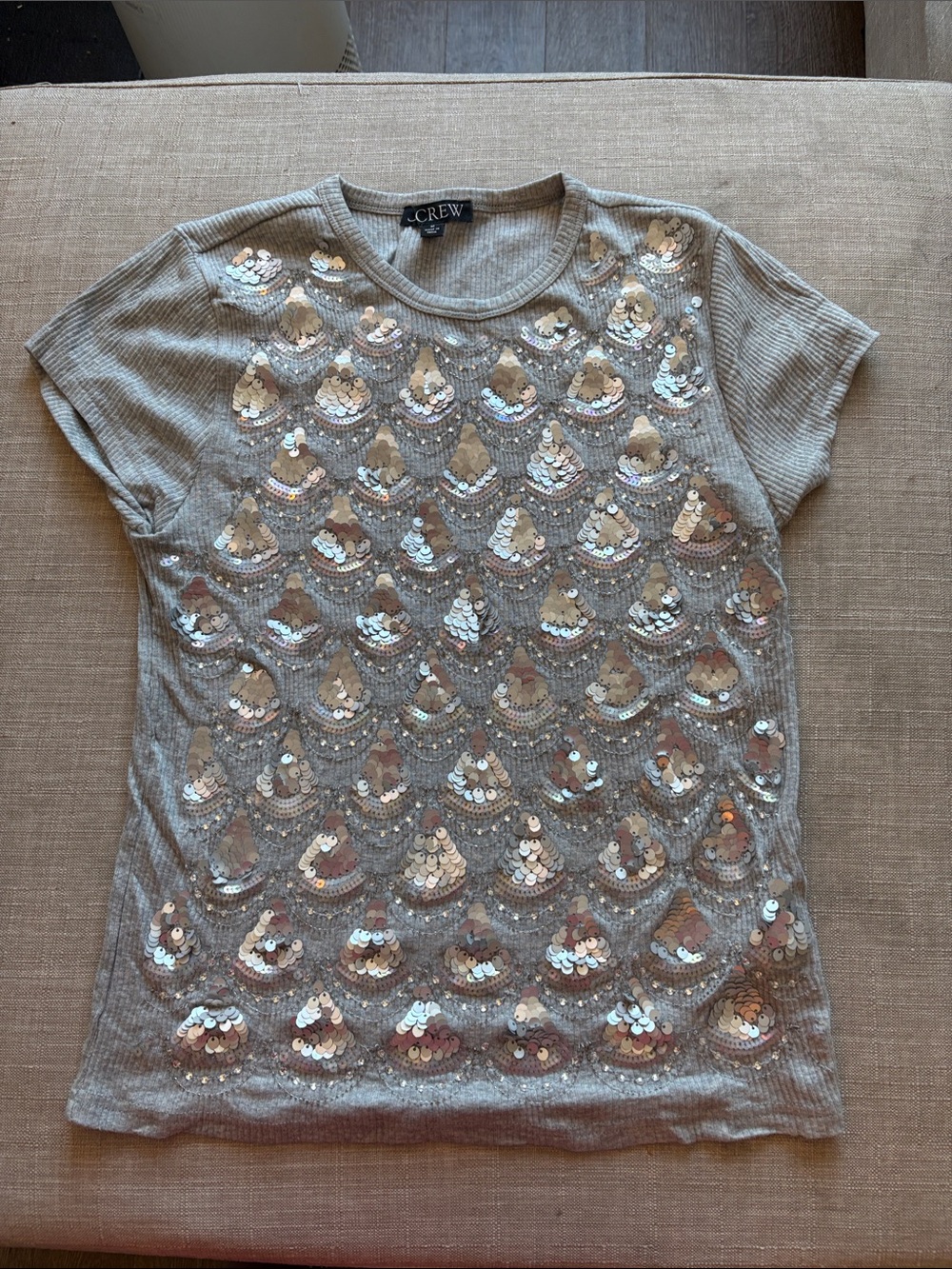 J. Crew Silver Sequin Short Sleeve Knit Tee